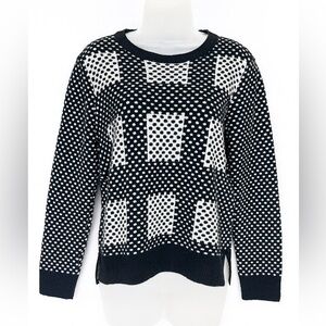 Country Road Wool Blend cashmere angora Geometric Knit Sweater Black & White/M